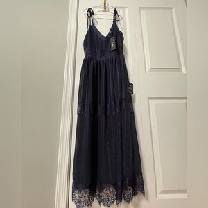 Elegant Navy Lace Maxi Dress